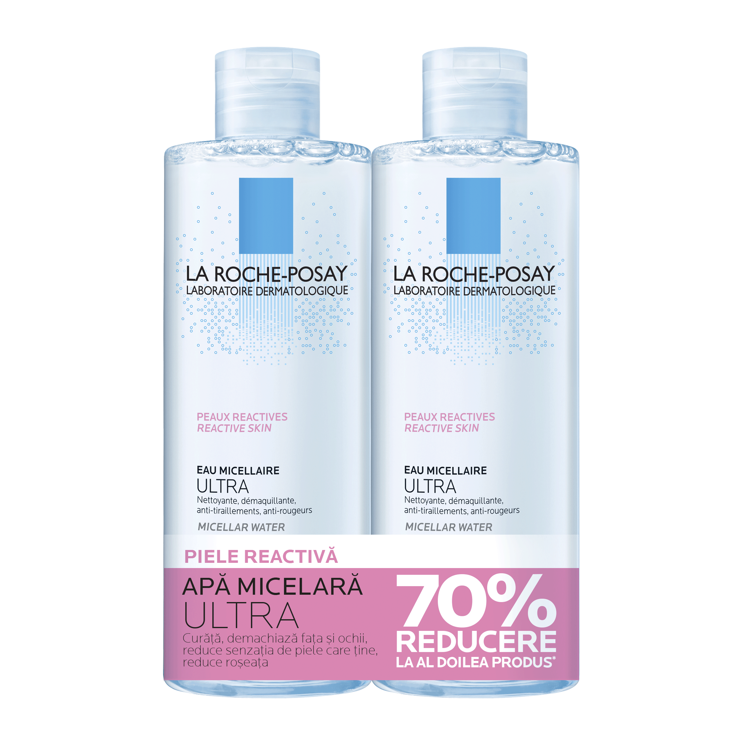 Apa micelara pentru pielea reactiva, hipersensibila Ultra, 400 + 400 ml, La Roche Posay (70% reucere la al doilea produs)