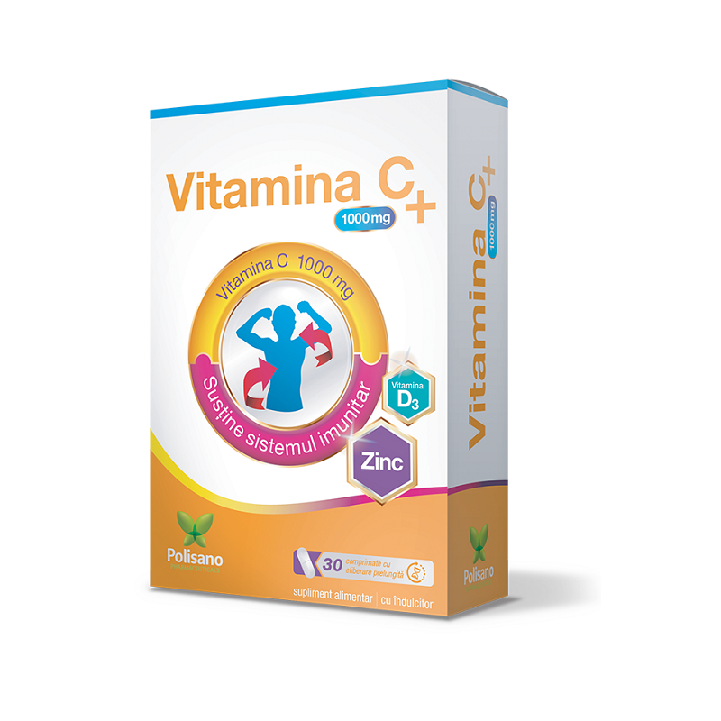 Vitamina C 1000mg + D3 si Zinc, 30 comprimate, Polisano