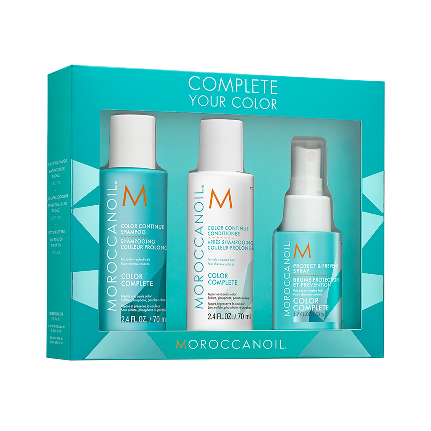 Set pentru par vopsit Color Complete, Sampon, 70 ml + Balsam, 70 ml + Spray pentru protectie, 50 ml, Moroccanoil