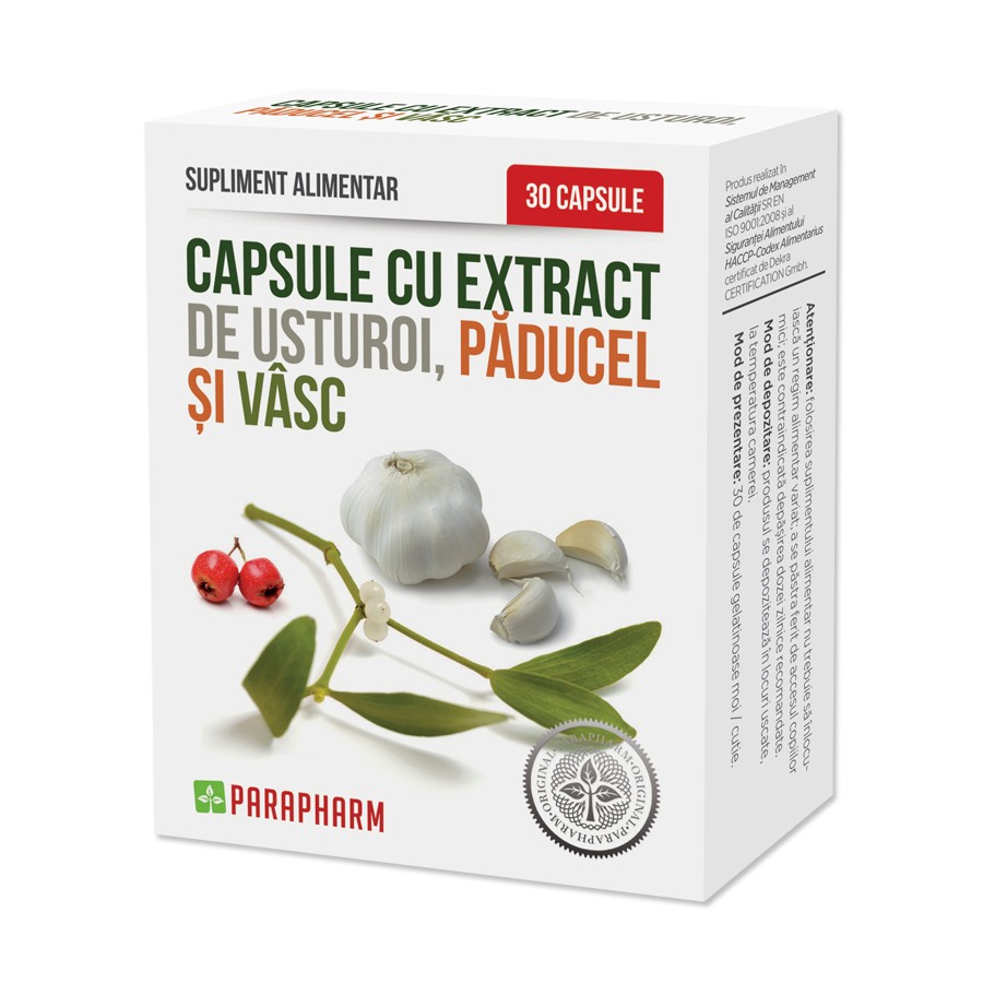 Capsule cu extract de Usturoi cu Paducel si Vasc, 30 capsule, Parapharm