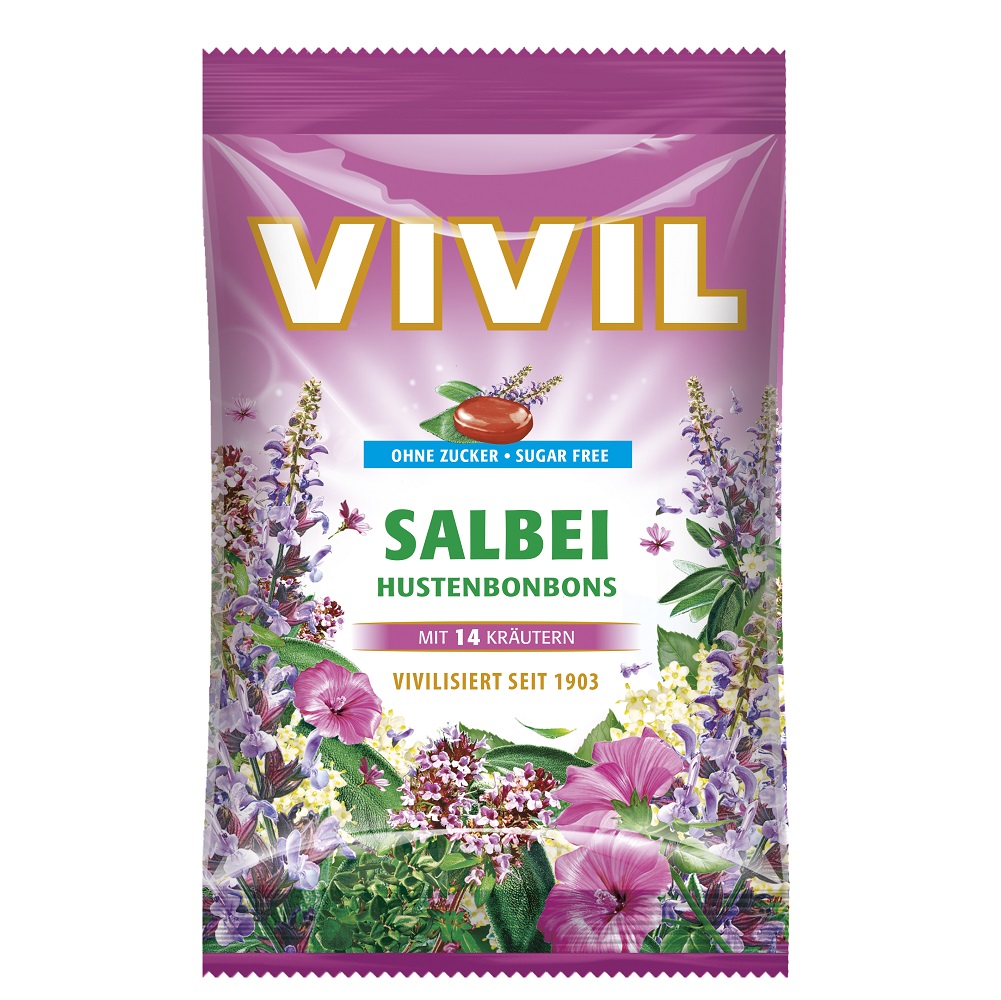 Bomboane Salvie cu vitamina C fara zahar, 80g, Vivil