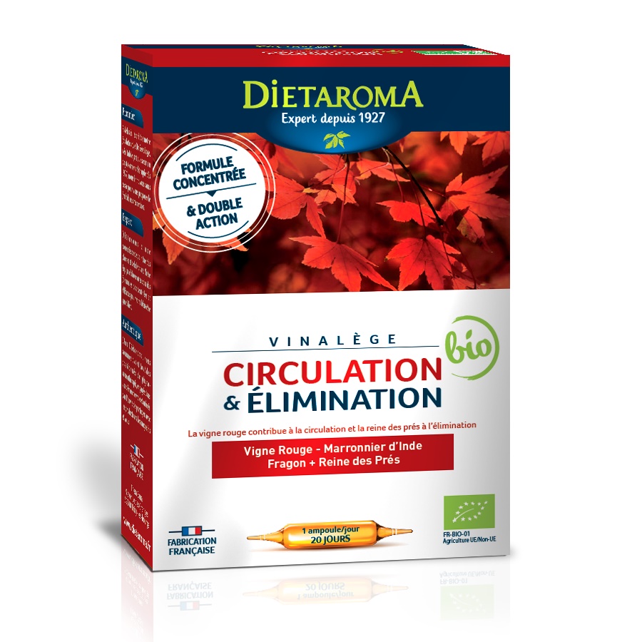 Circulatie si eliminare Vinalege Circulation Bio, 20 fiole, Laboratoires Dietaroma