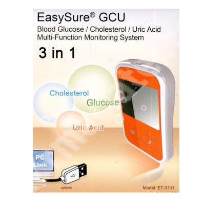 Aparat 3in1 pentru masurarea glicemiei, colesterolului si acidului uric, EasySure GCU, ET-3111, Mediflex