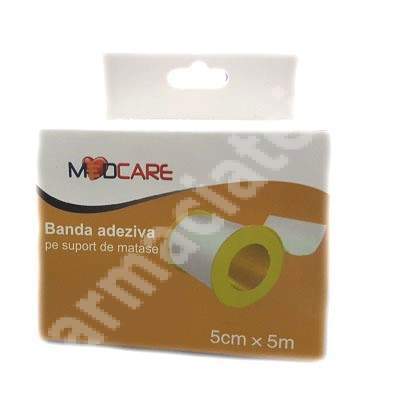 Banda adeziva pe suport de matase, 5 cm x 5 m, Medcare