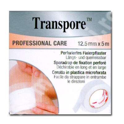 Banda adeziva transparenta Transpore, 12.5mm x 5m, 3M