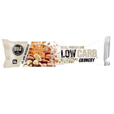 Baton proteic Low carb Crunchy caramel si alune, 40 g, Gold Nutrition