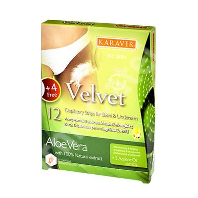 Benzi depilatoare pentru linia bikinilor cu aloe vera Velvet, 12 bucati, Karaver