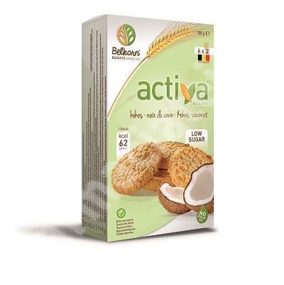 Biscuiti activi cu cocos (fara zahar adaugat), 150 g, Belkorn