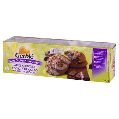 Biscuiti cu cacao si fulgi de ciocolata fara gluten, 160 g, Gerble