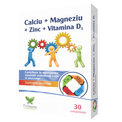 Ca + Mg +Zn +Vit D3, 30 comprimate, Polisano