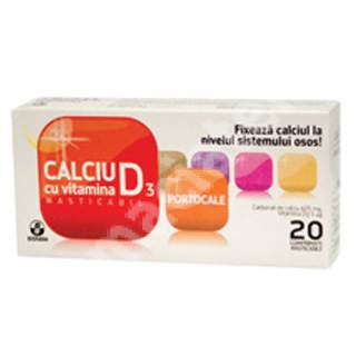 Calciu cu Vitamina D3 si portocale, 20 comprimate, Biofarm