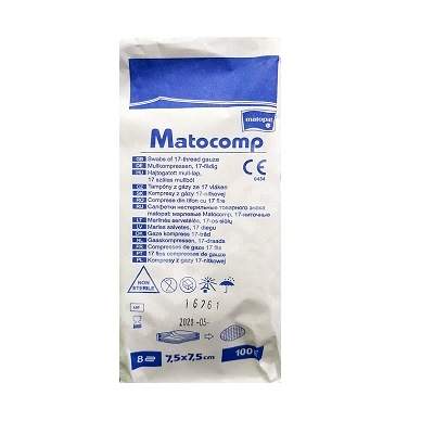 Comprese din tifon Matocomp, 7.5 x 7.5 cm, 100 bucati, Matopat