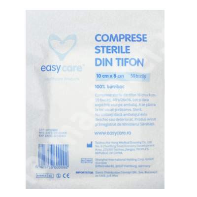 Comprese sterile din tipon taiate, 10 x 8 cm, 50 bucati, EasyCare