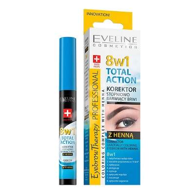 Corector sprancene cu hena 8 in 1 Total Action, 10 ml, Eveline Cosmetics