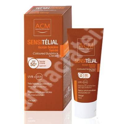 Crema coloranta pentru protectie solara SPF 50+ Sensitelial, Nuanta Light Tint, 40 ml, Acm