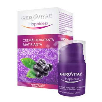 Crema hidratanta matifianta cu extract de afine ten gras-mixt Happiness, 30 ml, Gerovital