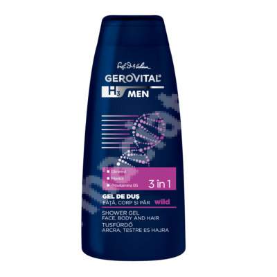 Gel de dus 3 in 1 H3 Men, Wild, 400 ml, Gerovital