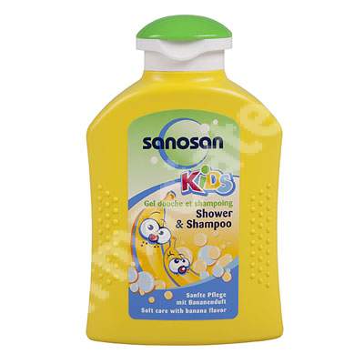 Gel de dus si sampon pentru copii cu aroma de banane, 200 ml, Sanosan