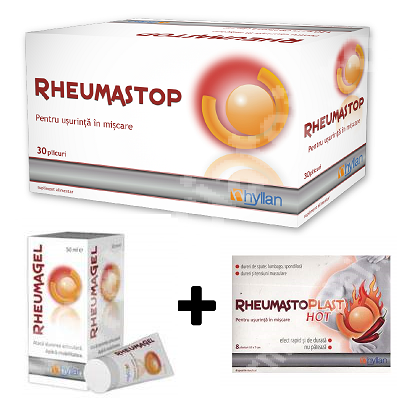 Kit Rheumastop, 30 plicuri + Rheumagel, 50 ml + Rheumastoplast Hot, 8 plicuri, Hyllan