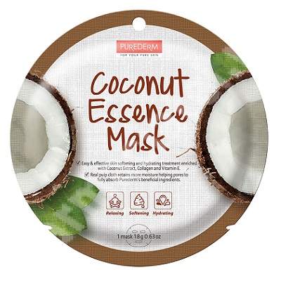 Masca din celuloza naturala pentru hidratare si catifelare Coconut Essence, 18 g, Purederm