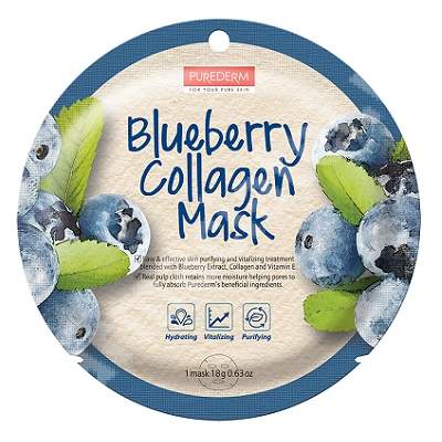 Masca din celuloza naturala pentru hidratare si purifiere Blueberry Collagen, 18 g, Purederm