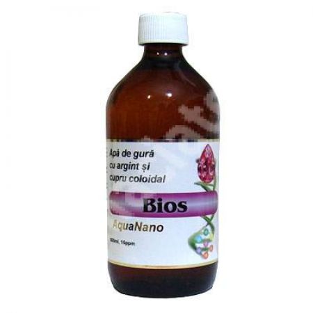 Apa de gura cu argint si cupru coloidal AquaNano Bios, 500 ml, Sc Aghoras Invent