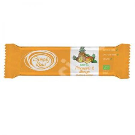 Baton Bio cu ananas si mango Raw Ba, 40 g, Simply Raw