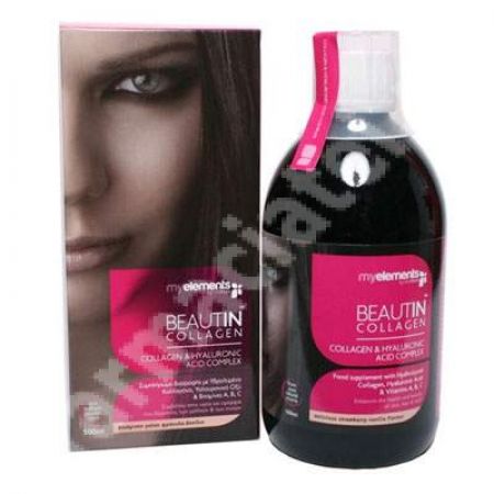 Bautura Colagen si acid Hialuronic capsuni si vanilie Beautin Colagen, 500 ml, MyElements