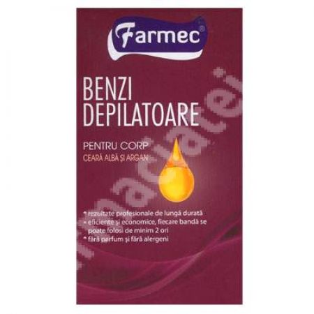 Benzi depilatoare pentru corp cu ceara alba si argan, 7x2 bucati, Farmec