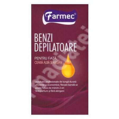 Benzi depilatoare pentru fata cu ceara alba si argan, 2x10 bucati, Farmec