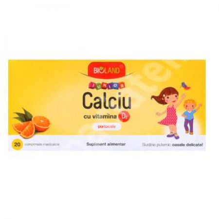 Calciu cu Vitamina D3 Bioland Junior, 20 comprimate, Biofarm