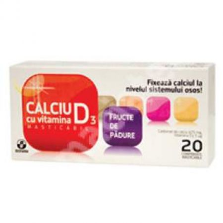 Calciu cu Vitamina D3 cu Fructe de padure, 20 comprimate, Biofarm