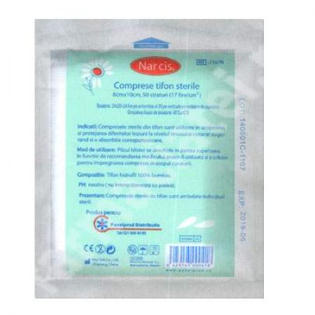 Comprese sterile din tifon, 8x10 cm, 50 straturi, Narcis