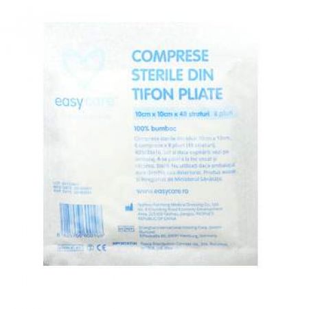 Comprese sterile din tifon pliate, 10x10cm, 8 plicuri, 6 bucati, EasyCare