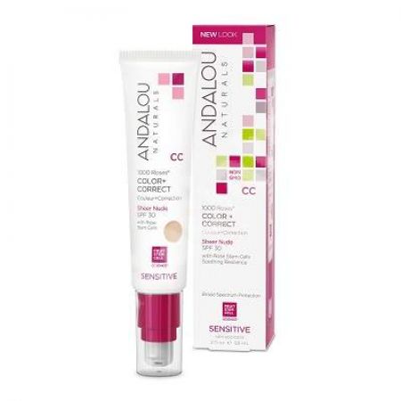 Crema CC pentru corectia culorii tenului cu acoperire usoara si SPF 30 Nude Sensitive Andalou, 58 ml, Secom 