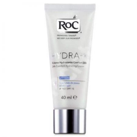 Crema hidratanta pentru comfort pentru ten normal si mixt Hydra+ 24H SPF 15, 40 ml, Roc