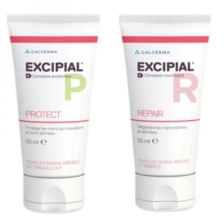 Crema protectoare pentru maini Excipial P Protect, 50 ml + Crema pentru maini uscate si iritate Excipial R, 50 ml, Galderma