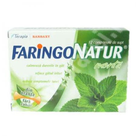 Faringo Natur menta, 12 comprimate, Terapia