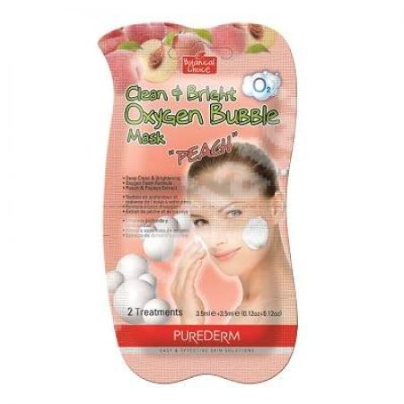 Masca cu bule de oxigen pentru curatare profunda si luminozitate cu extract de piersica Botanical Choice, 2 x 3.5 g, Purederm