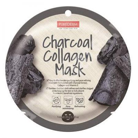 Masca din hartie din lemn de bambus pentru purifiere si micsorare a porilor Charcoal Collagen, 20 g, Purederm