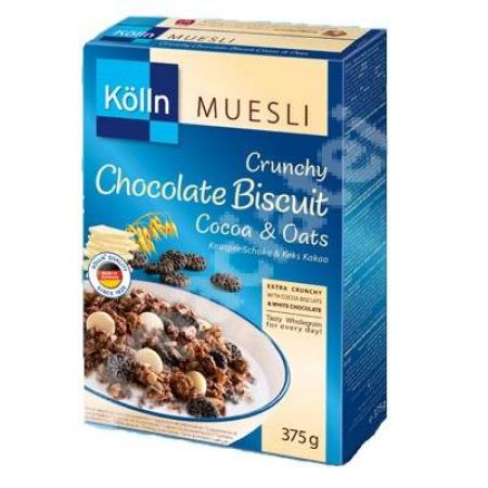 Musli crocant din ovaz cu biscuiti cu cacao si ciocolata alba, 375 g, Kolln