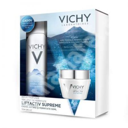 Pachet Crema anti-rid si fermitate ten uscat Liftactiv Supreme, 50 ml + Apa termala mineralizanta, 150 ml, Vichy