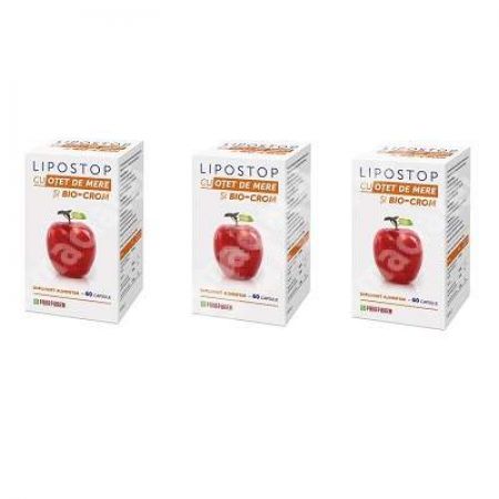 Pachet Lipostop cu Otet de mere si Bio-Crom, 60 capsule, Parapharm (2 + 1)