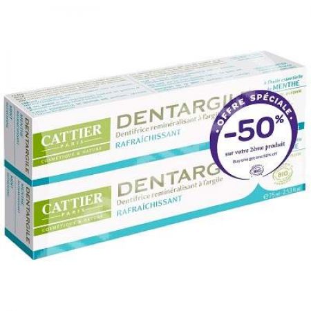 Pachet Pasta de dinti Bio cu argila si menta Dentargile, 75 ml + 75 ml, Cattier