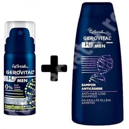 Pachet Sampon anticadere H3 Men, 250 ml  + Deodorant antiperspirant H3 Men Confident, 150 ml, Gerovital