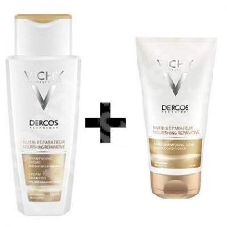 Pachet sampon nutrireparator pentru par uscat si deteriorat 200 ml Dercos + balsam nutrireparator 150 ml Dercos, Vichy