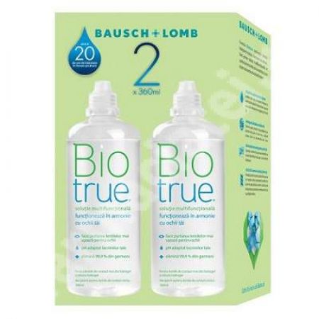 Pachet Solutie Biotrue multifunctionala, 360 + 360 ml, Bausch Lomb