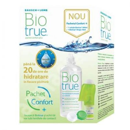 Pachet Solutie Biotrue multifunctionala, 360 ml + Pciaturi de ochi Biotrue Drop, 10 ml, Bausch Lomb