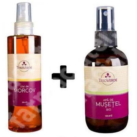 Pachet ulei de Morcov spray, 200 ml +  Apa de Musetel spray, 100 ml, Trio Verde