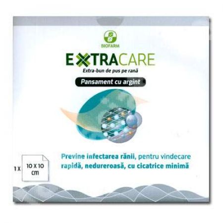 Pansament cu argint Extracare, 10 cm x 10 cm, Biofarm